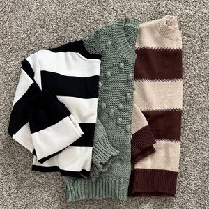 Striped and Textured Sweater Trio